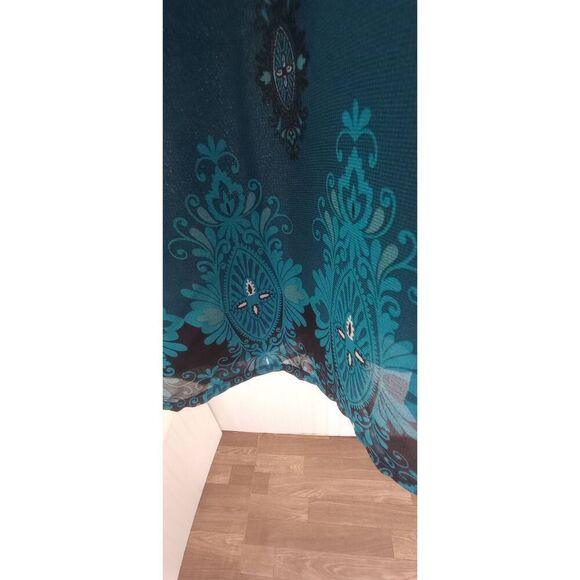 Apt. 9, teal and black, ruffled, cap sleeved blouse. Size medium - Picture 3 of 4